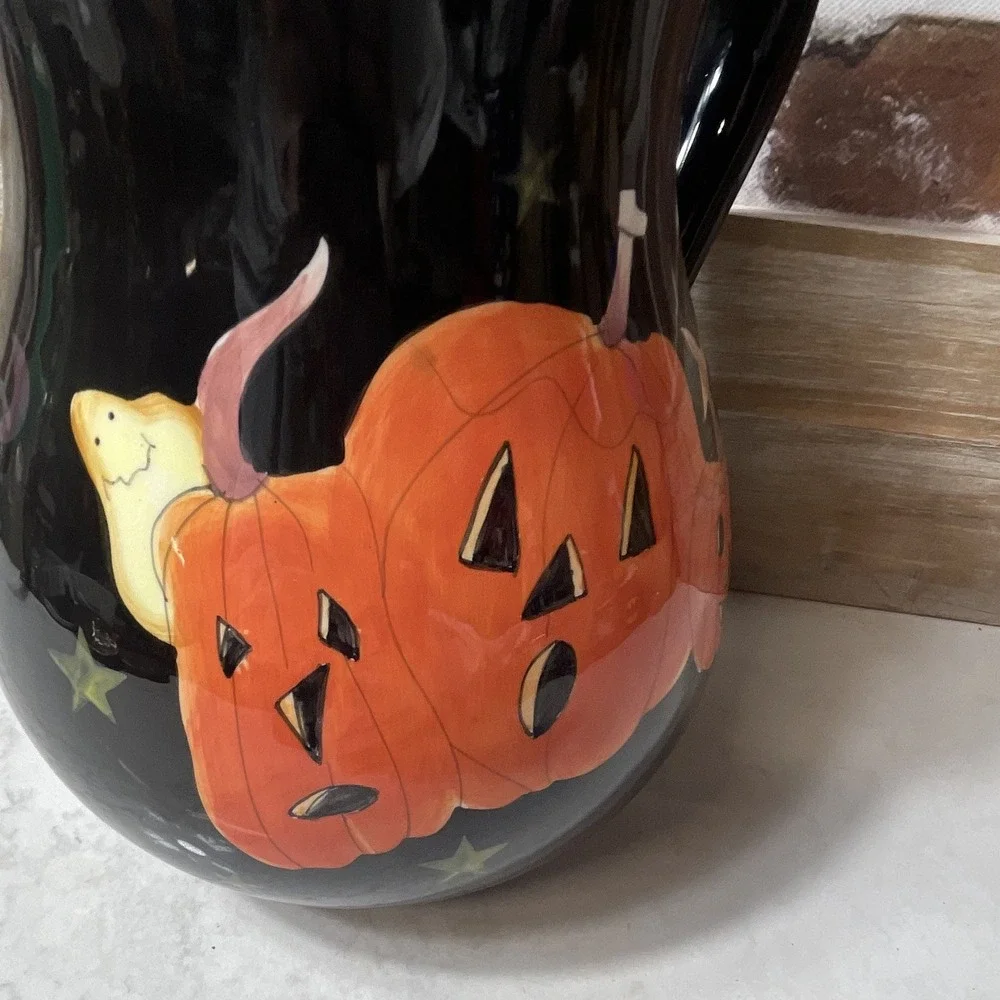 Target Halloween Pumpkin Ceramic Pitcher, Glossy Black, 32 oz, Safe D/M